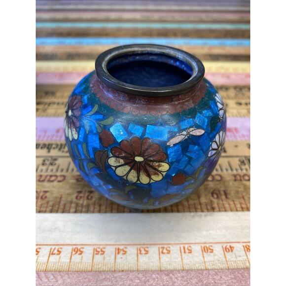 Japanese CLOISONNE Enamel on Bronze Vase & Ginger Jar Period Floral - Picture 11 of 15